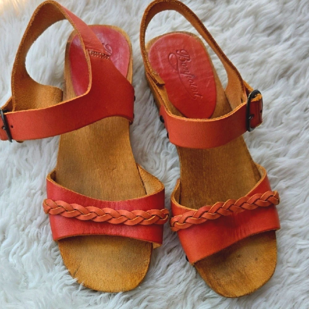 BonPoint Salmon Pink Strappy Leather Clig Sandals Super Cute US 5